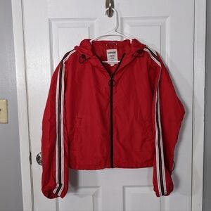 Garage Cropped Red Retro Long Sleeve Zip-Up Hooded Windbreaker Size‎ Large